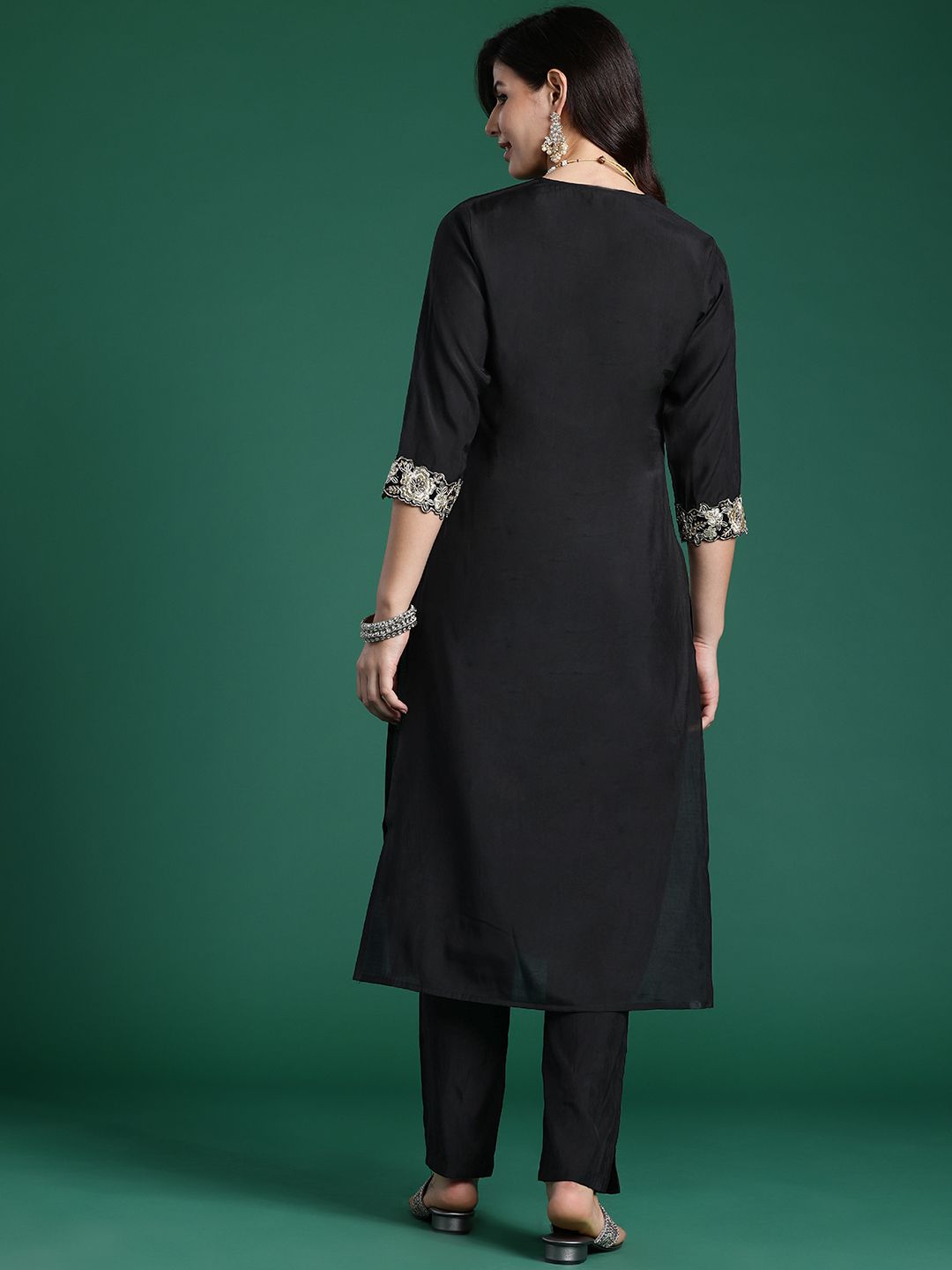 Indo Era Women Floral Yoke Design Regular Pure Cotton Kurta with Trousers