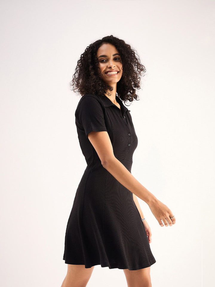 SASSAFRAS BASICS Shirt Collar Cotton Fit & Flare Dress