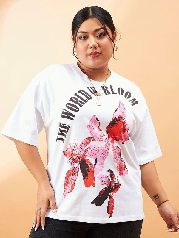SASSAFRAS Curve Plus Size Graphic Printed Round Neck Cotton Relaxed Fit T-shirt