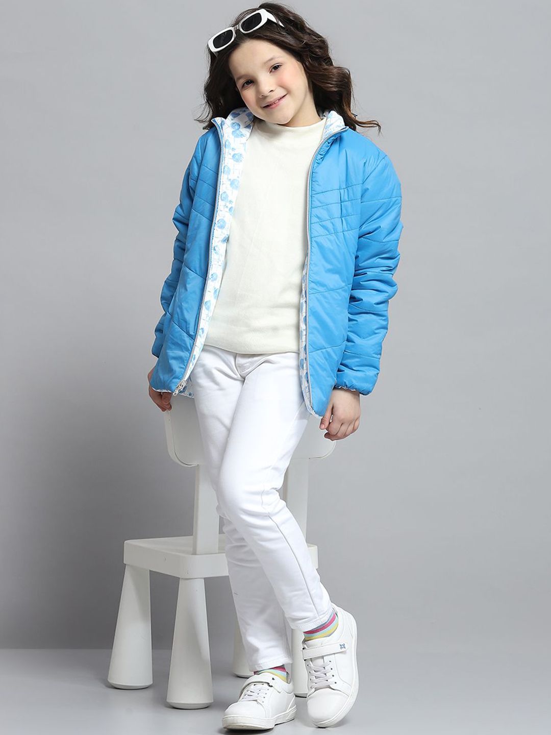 Monte Carlo Girls Mock Collar Solid Casual Reversible Padded Jacket