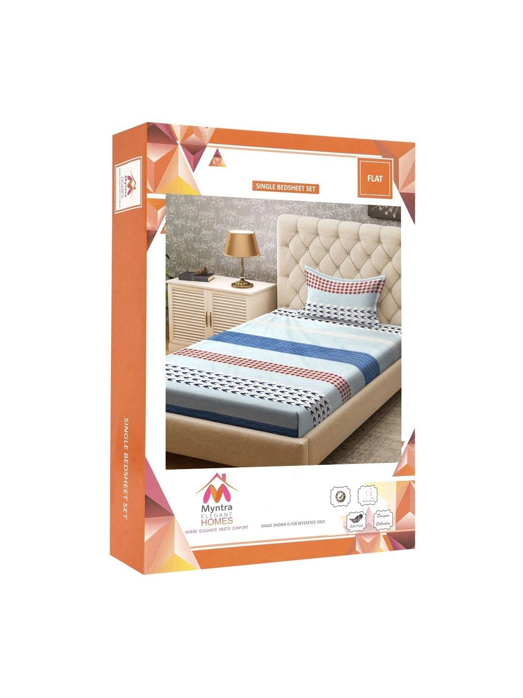Myntra Elegant Homes Multicoloured Striped 300 TC Single Bedsheet with 1 Pillow Covers