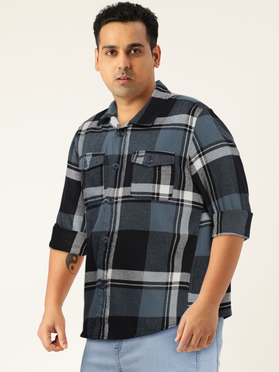 The Indian Garage Co Men Regular Fit Checked Double Flap Pocket Flannel Shirt