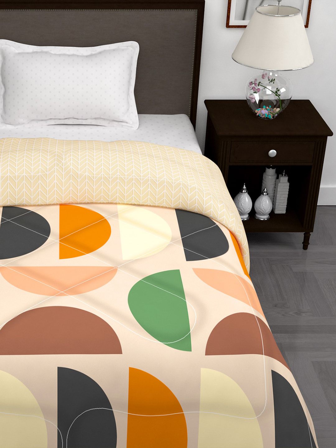 Story@home Peach-Coloured & Green Geometric 180 GSM AC Room Single Bed Comforter