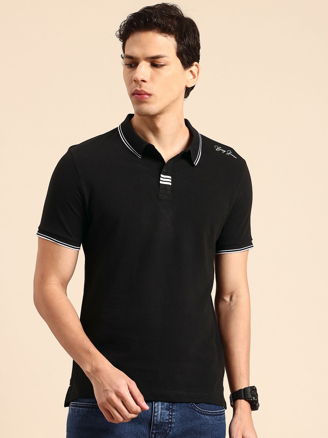 Being Human Polo Collar Pure Cotton T-shirt