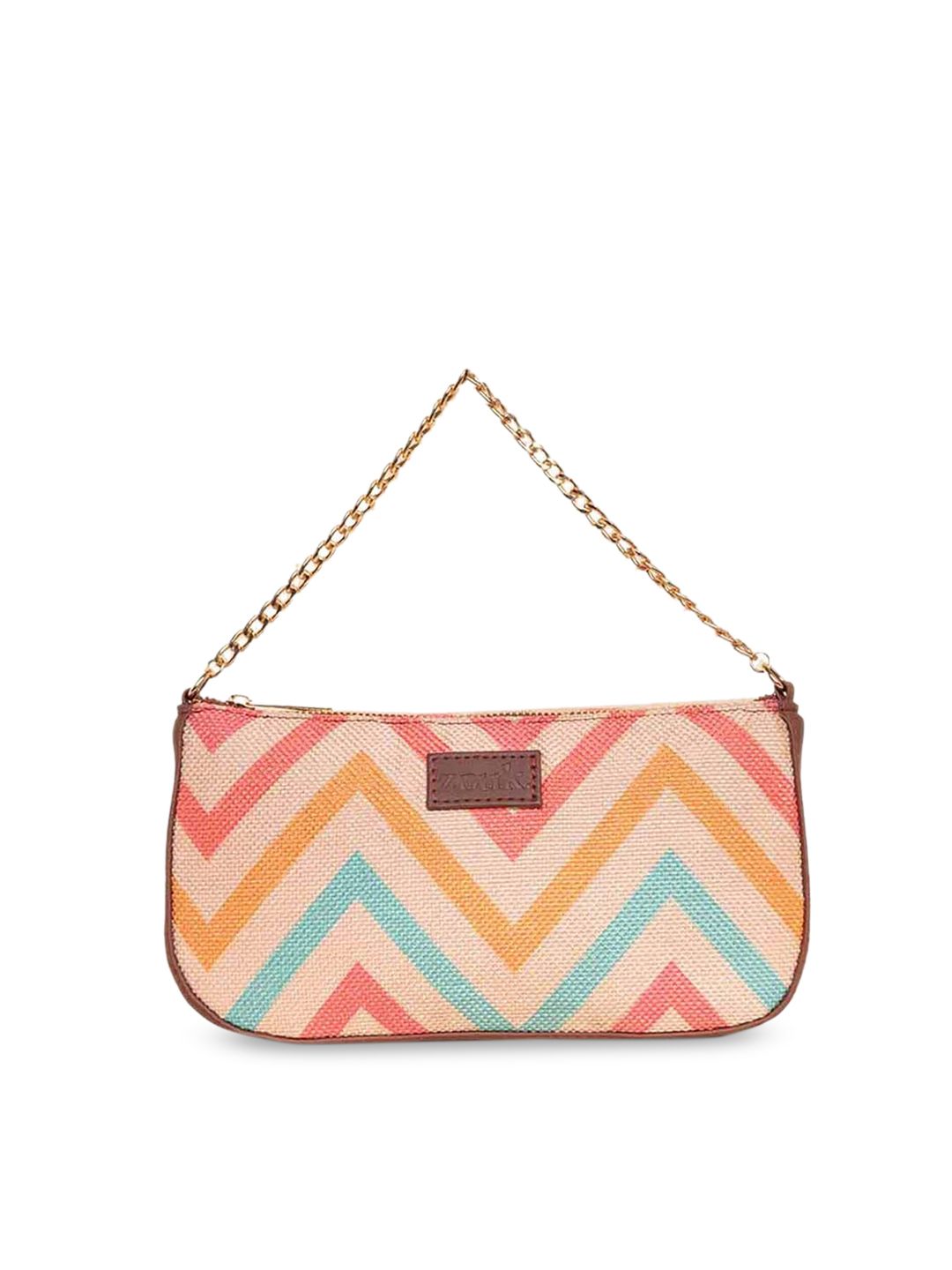 ZOUK Geometric Printed Structured Baguette Bag