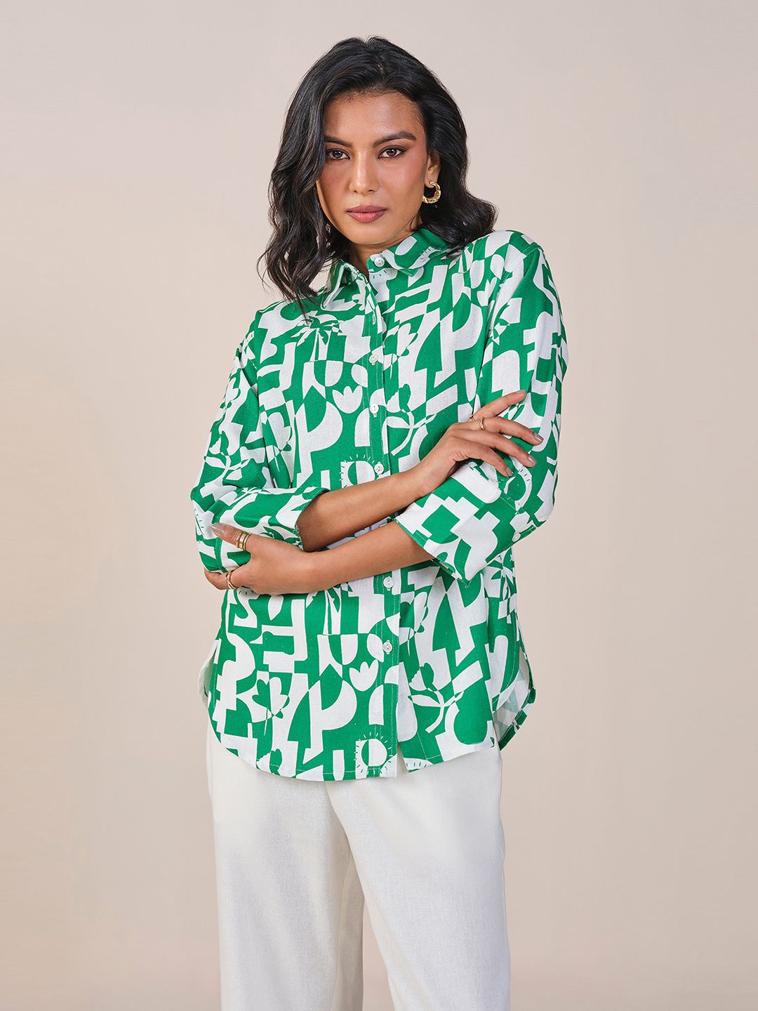 AND Abstract Printed Shirt Style Top