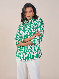 AND Abstract Printed Shirt Style Top