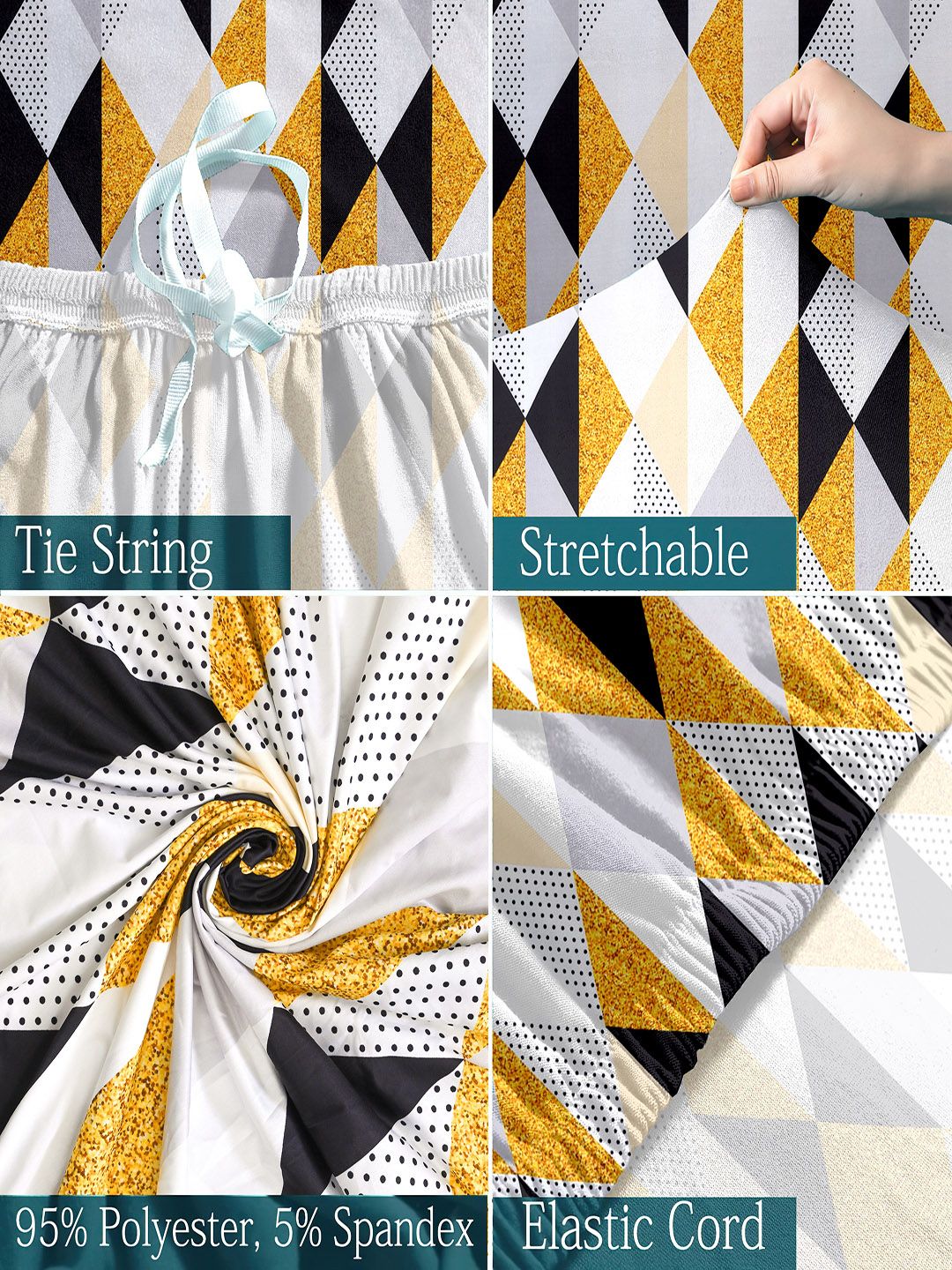 Cortina White & Yellow Printed 3-Seater Stretchable Non-Slip Sofa Slipcover