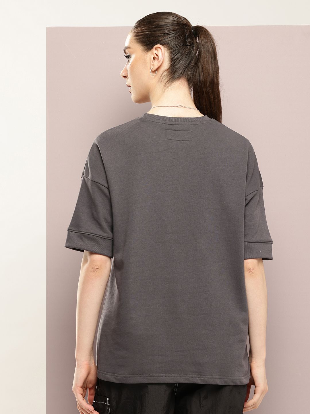 DILLINGER Women Oversized Drop Shoulder Ultra Soft Drapey Cotton Crew Neck T-Shirt