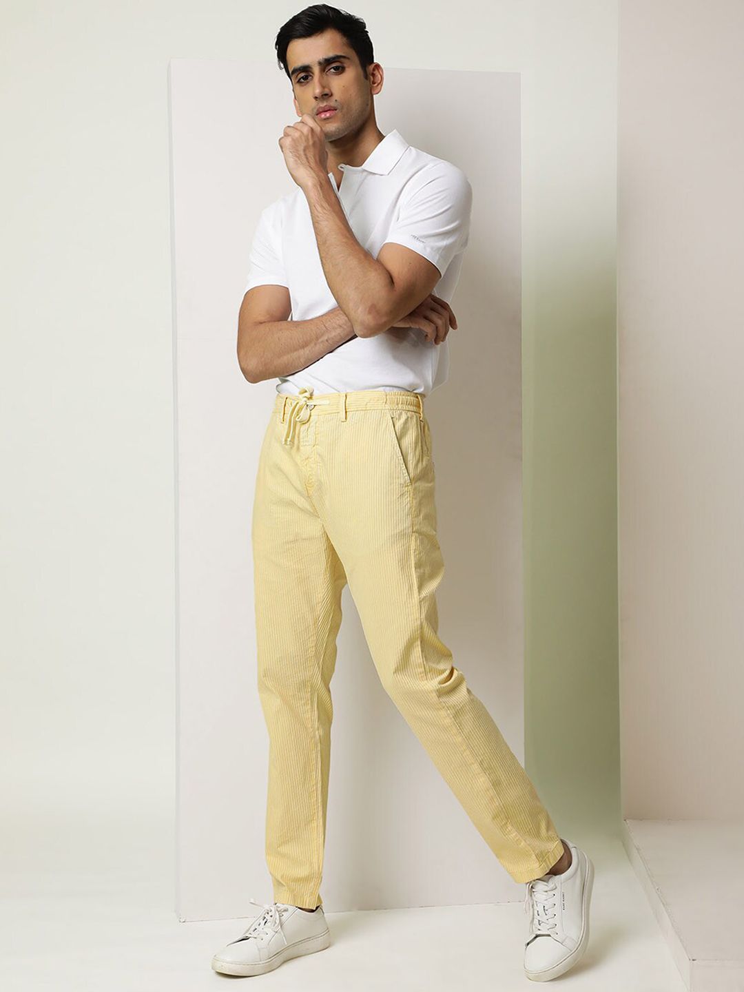 RARE RABBIT Men Monter Drawstring Slim Fit Pure Cotton Trouser