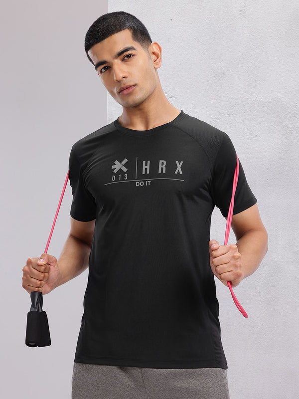 HRX by Hrithik Roshan Brand Logo Printed Raglan Sleeves Rapid-Dry Training T-shirt