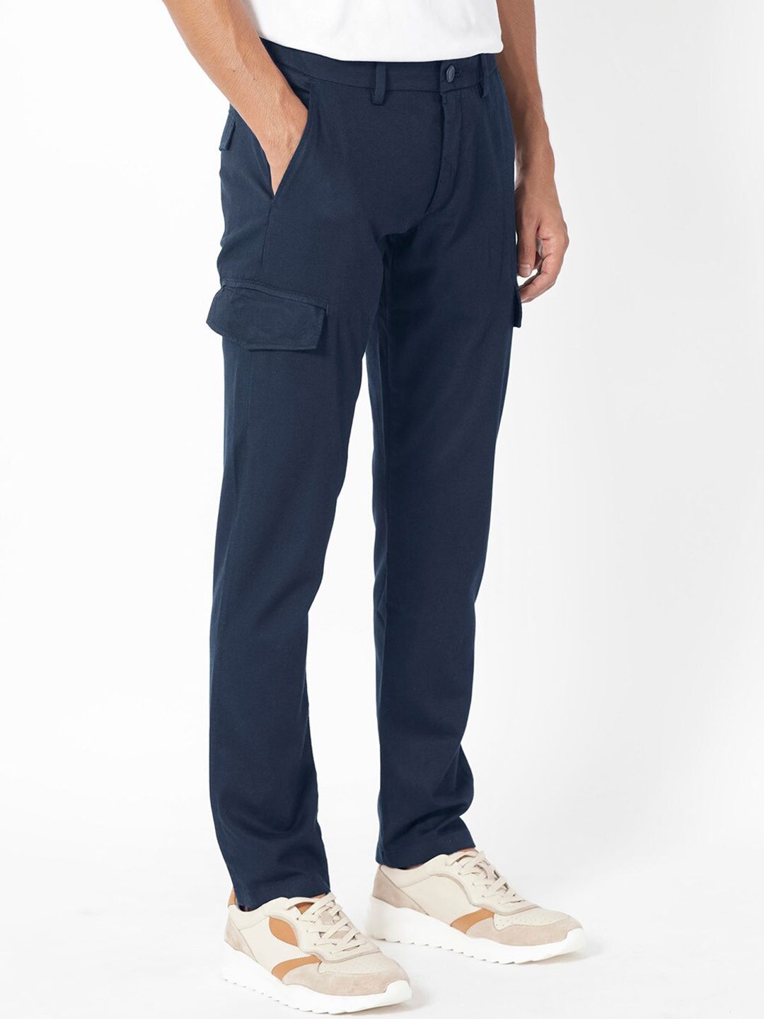 RARE RABBIT Men Curo Slim Fit Mid-Rise Plain Cotton Cargo Trouser