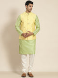 SOJANYA Men Woven Design Kurta with Churidar with Nehru Jacket