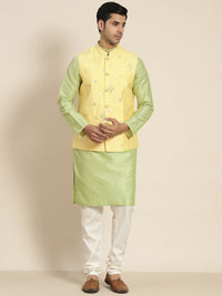 SOJANYA Men Woven Design Kurta with Churidar with Nehru Jacket