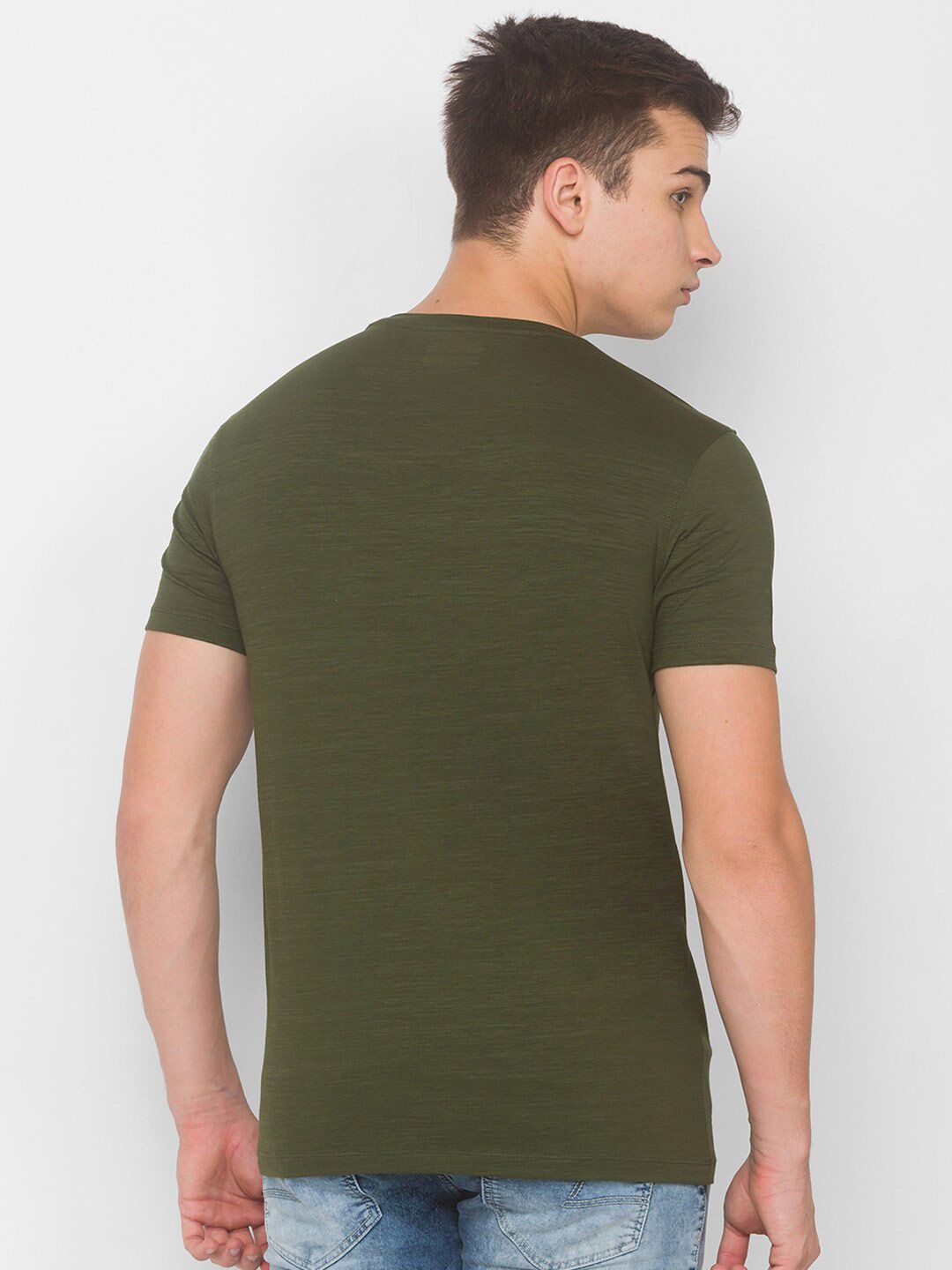 SPYKAR Men Green & Blue Printed Slim Fit Round Neck T-shirt