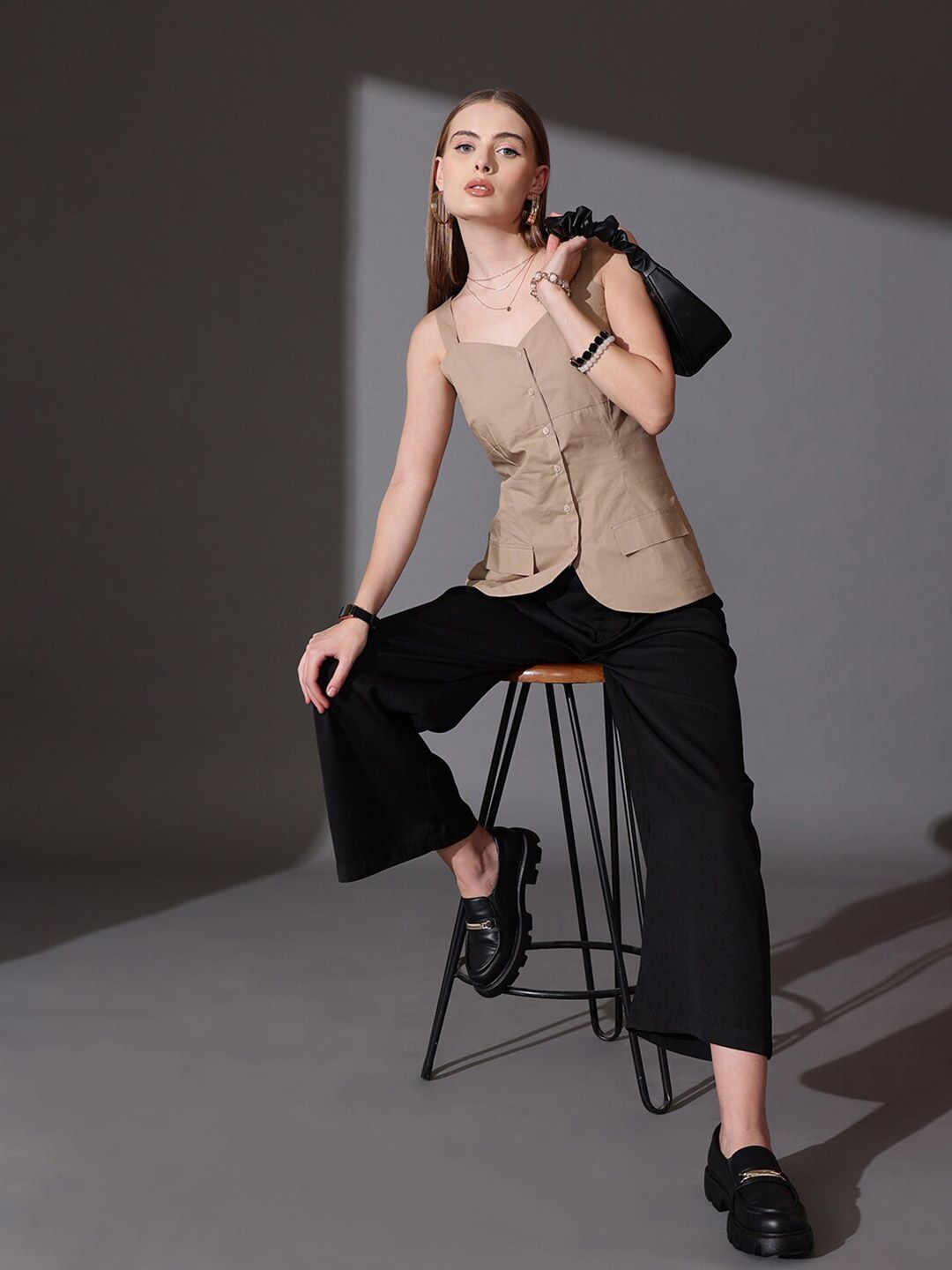 STREET 9 Shoulder Straps Sleeveless Cotton Top