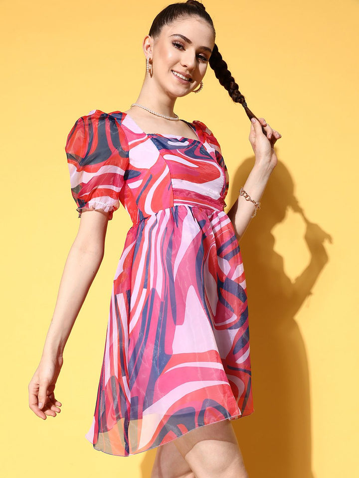 Berrylush Abstract Printed Fit & Flare Mini Dress