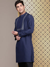 House of Pataudi Ethnic Motifs Yoke Design Mandarin Collar Thread Work Jashn Kurta