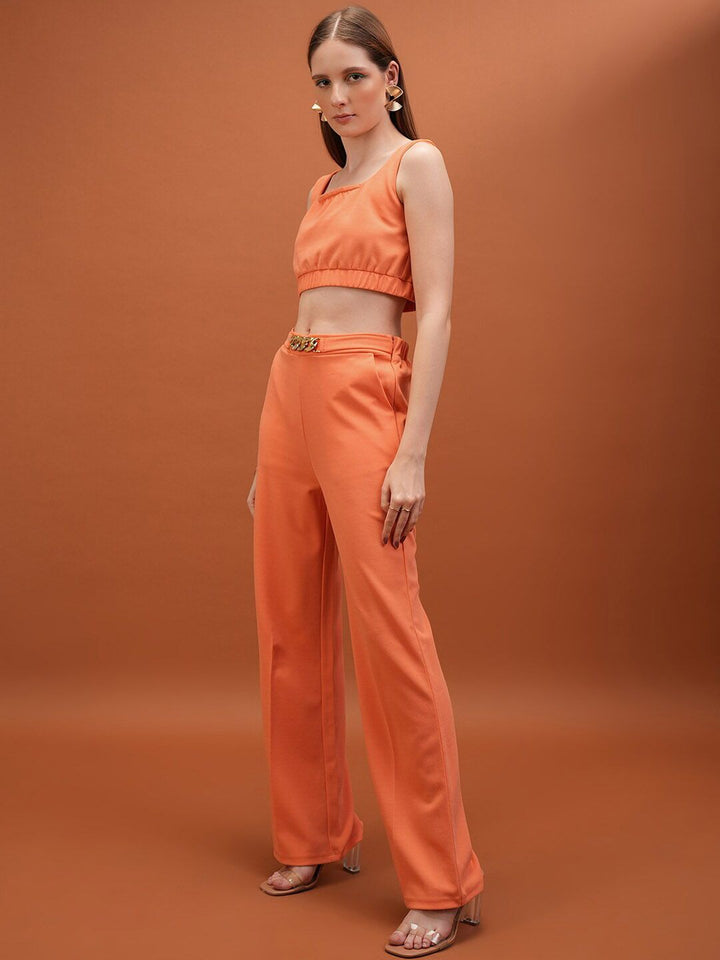 Tokyo Talkies Orange Coloured Square Neck Top Blazer & Trousers Co-Ords