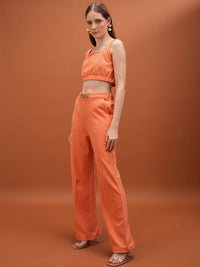 Tokyo Talkies Orange Coloured Square Neck Top Blazer & Trousers Co-Ords