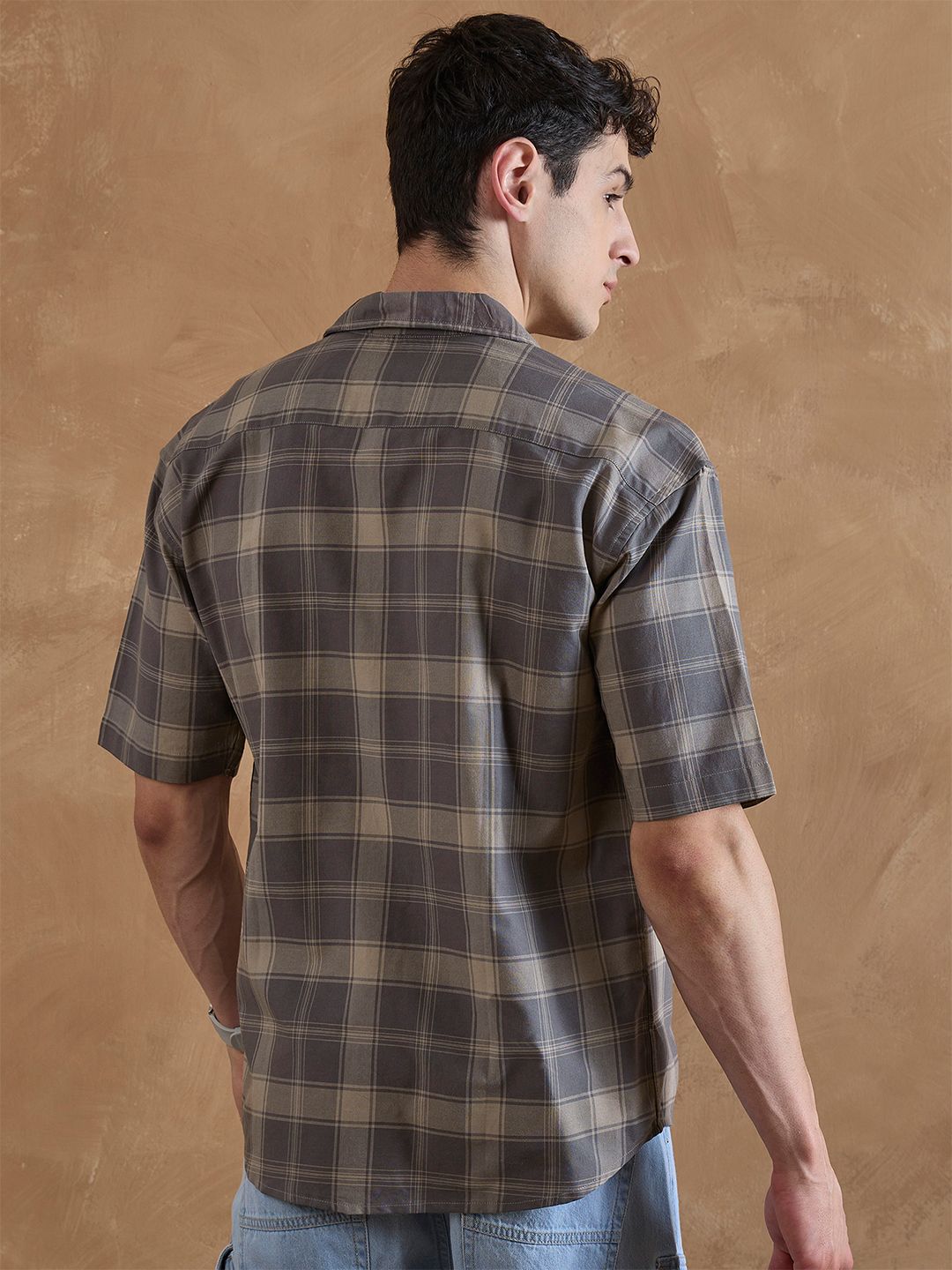 DENNISON Men Comfort Relaxed Fit Checked Dual Flap Pocket Cotton Shirt