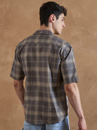 DENNISON Men Comfort Relaxed Fit Checked Dual Flap Pocket Cotton Shirt