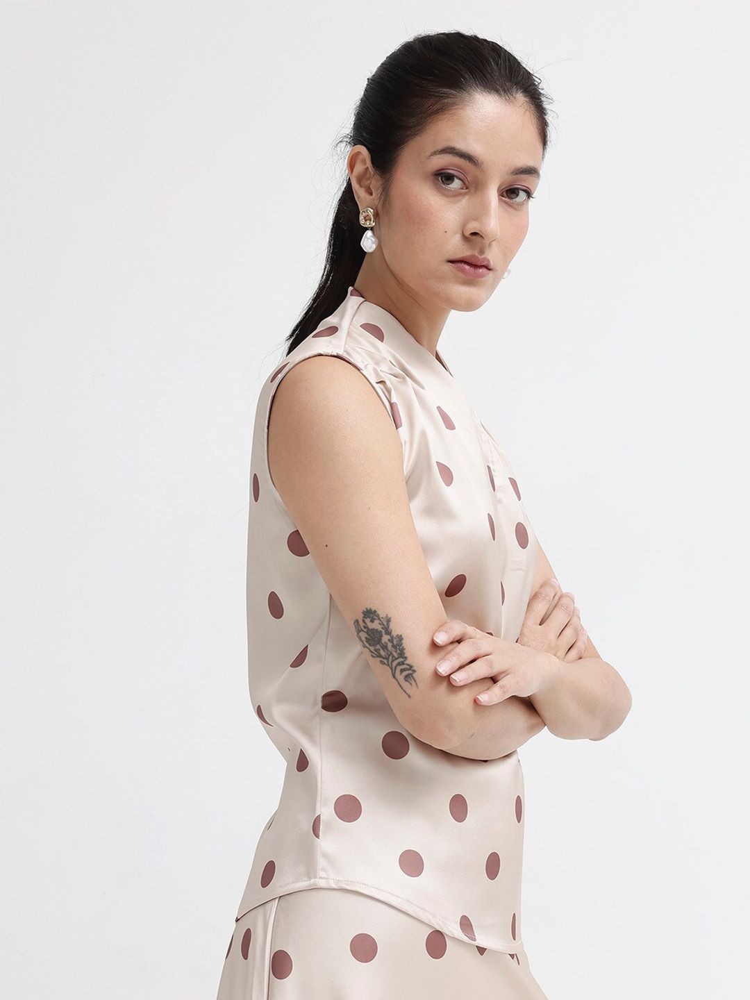 RAREISM Polka Dot Printed Cotton Top