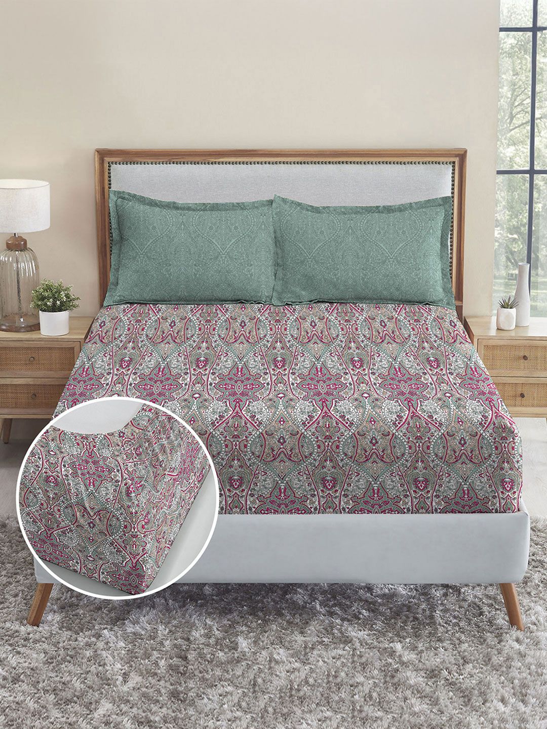MYTRIDENT Victoria Soft Comfort Fitted 210TC King Cotton 1 Bedsheet with 2 Pillow Covers