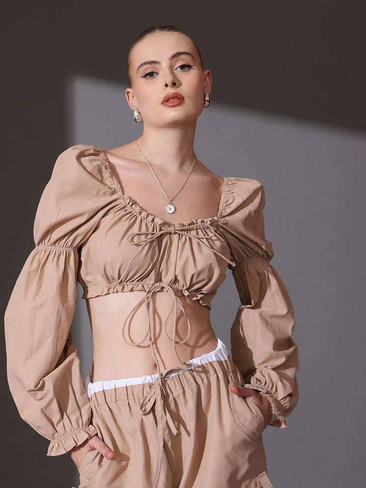 STREET 9 Sweetheart Neck Puff Sleeves Print Cotton Top