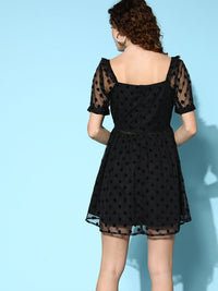 Berrylush Black Square Neck Fit & Flare Mini Dress