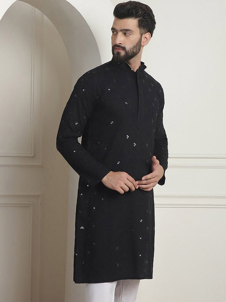 SOJANYA Mandarin Collar Thread Work Cotton Kurta