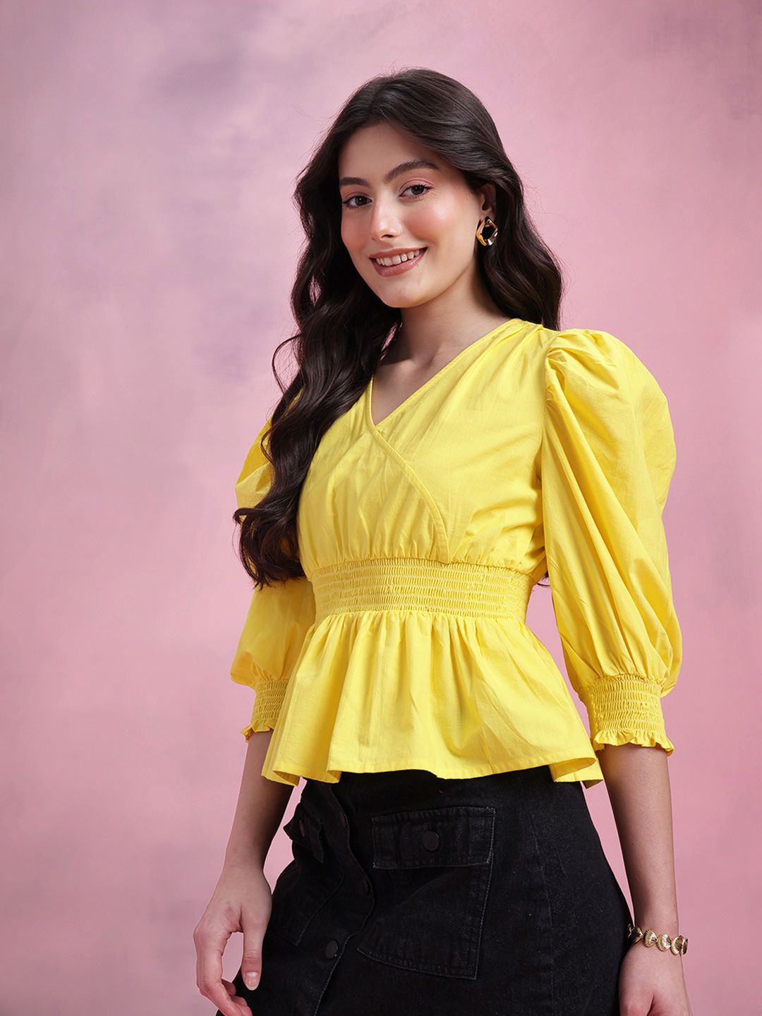 DressBerry Smocked Pure Cotton Peplum Top
