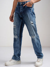 HIGHLANDER Men Straight Fit Mildly Distressed Light Fade Stretchable Jeans