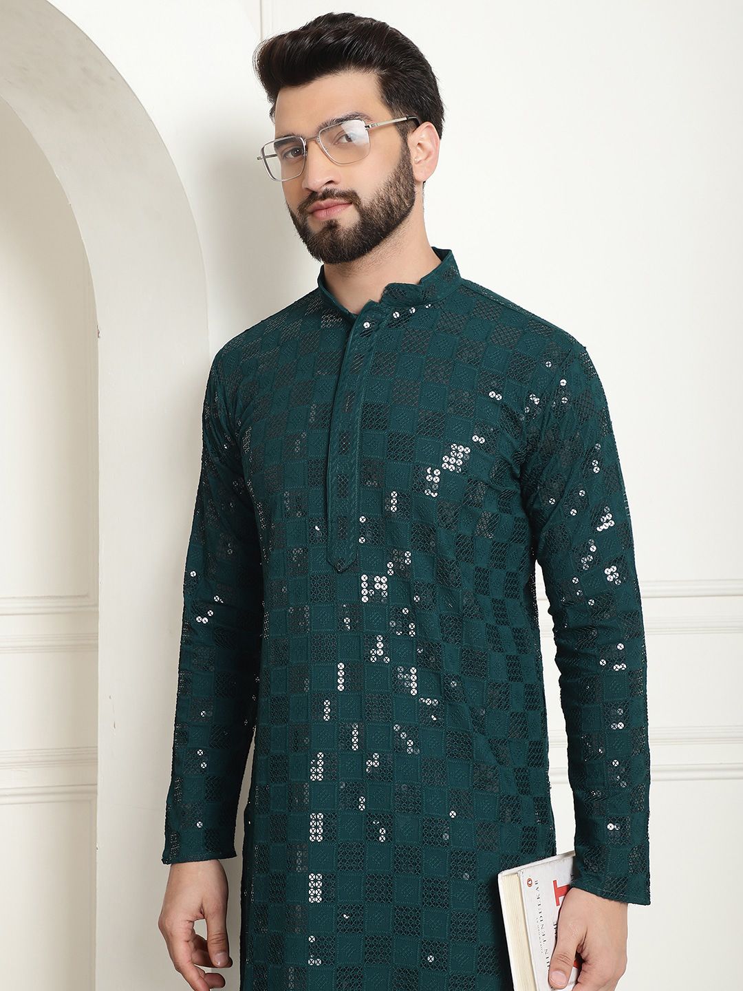 SOJANYA Kurta Kapas Tulen Sulam Geometrik Labuci