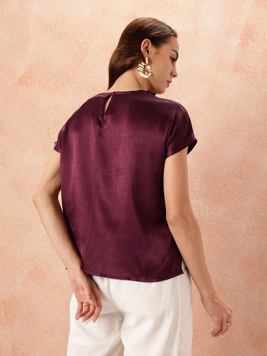 all about you Crinkle Effect Extended Sleeves Satin Finish Top