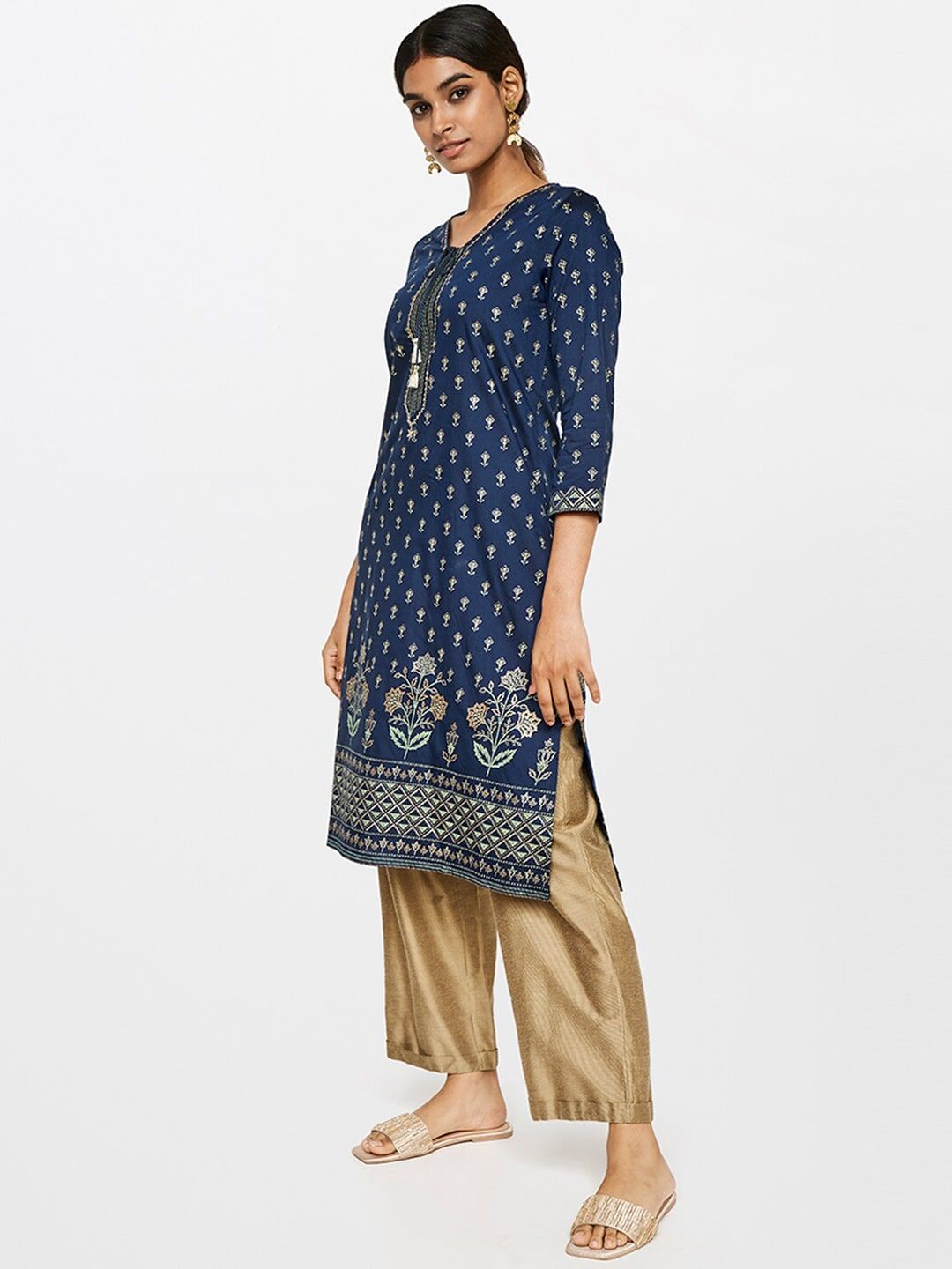Global Desi Women Blue Ethnic Motifs Printed Kurta