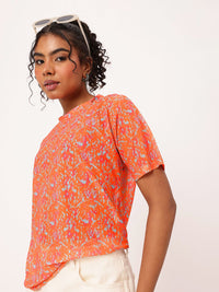 DressBerry Sweet & Spicy Printed Semi Sheer Soft Net Longline Top