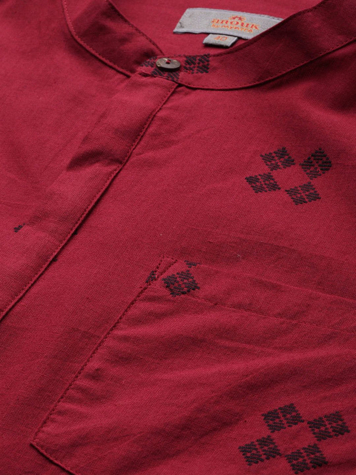 Anouk Men Red & Black Geometric Printed Short Kurta
