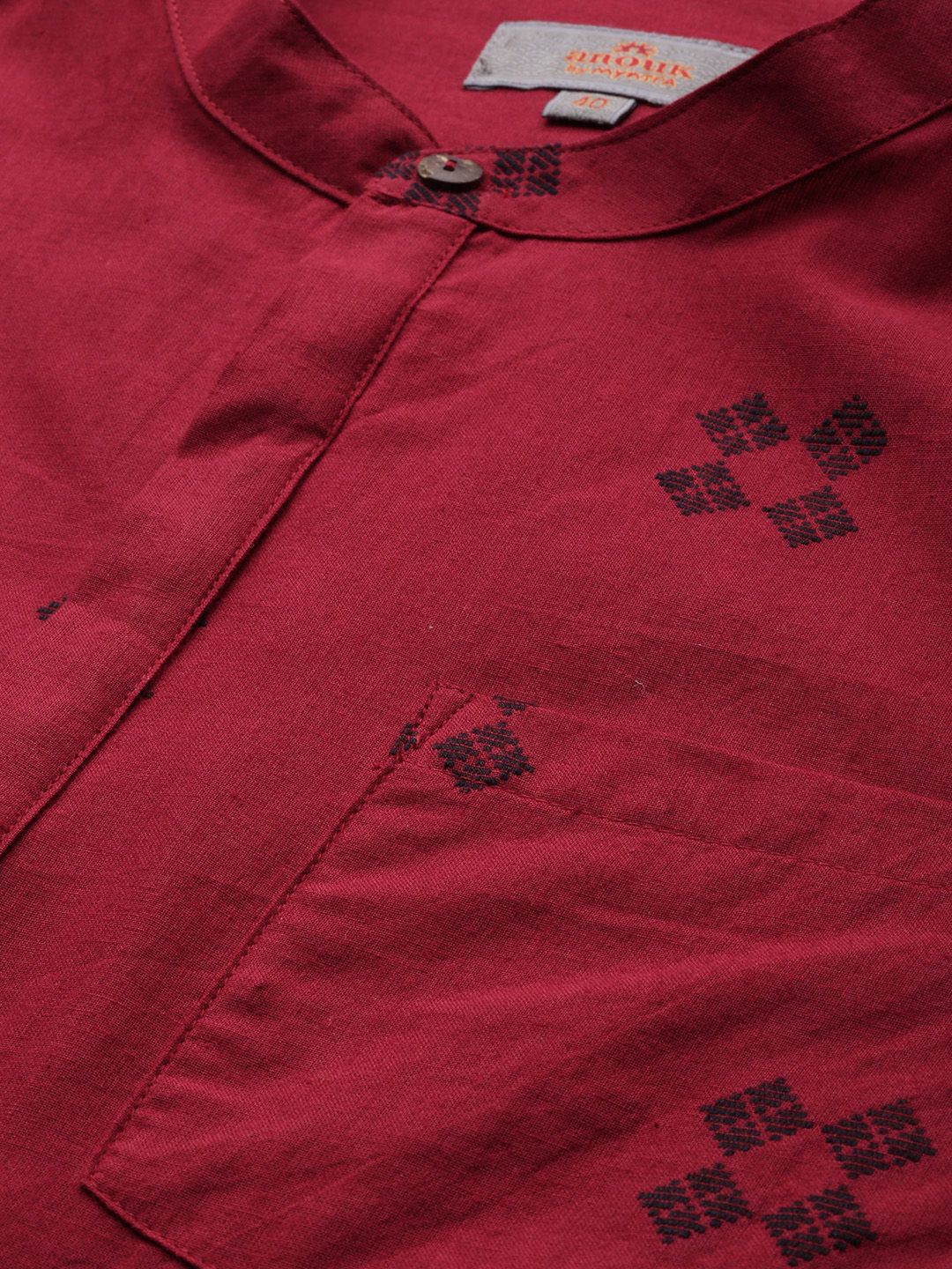 Anouk Men Red & Black Geometric Printed Short Kurta