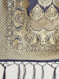 Saree mall Navy Blue & Gold-Toned Woven Design Zari Silk Blend Heavy Work Banarasi Sarees