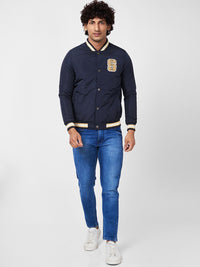 SPYKAR Stand Collar Bomber With Patchwork Jacket