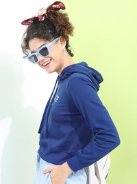 Tokyo Talkies Women Navy Blue Printed Hooded Sweatshirt