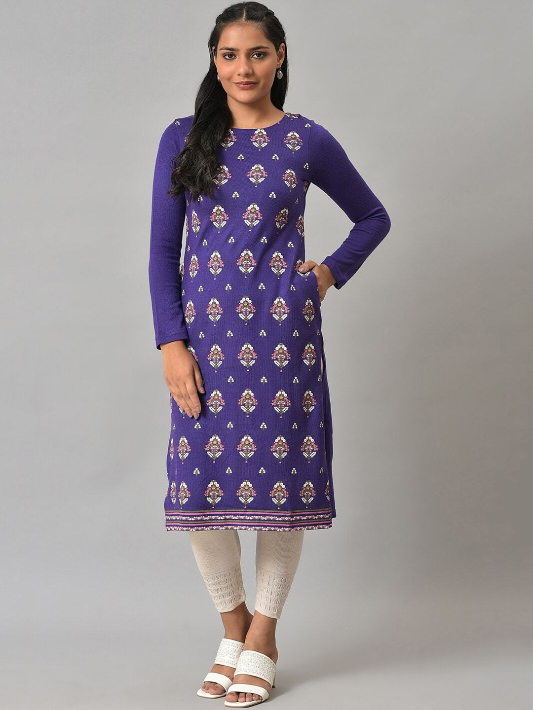W Women Purple Ethnic Motifs Printed Kurta