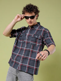 The Indian Garage Co Boxy Windowpane Checks Opaque Twill Cotton Casual Shirt