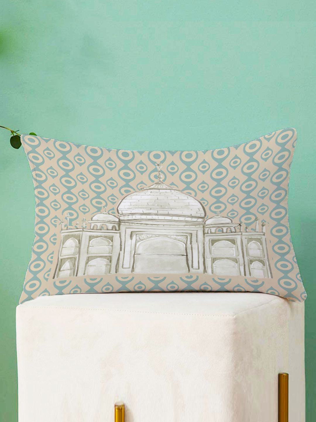 STITCHNEST Teal & Beige Set of 2 Ethnic Motifs Rectangle Cushion Covers