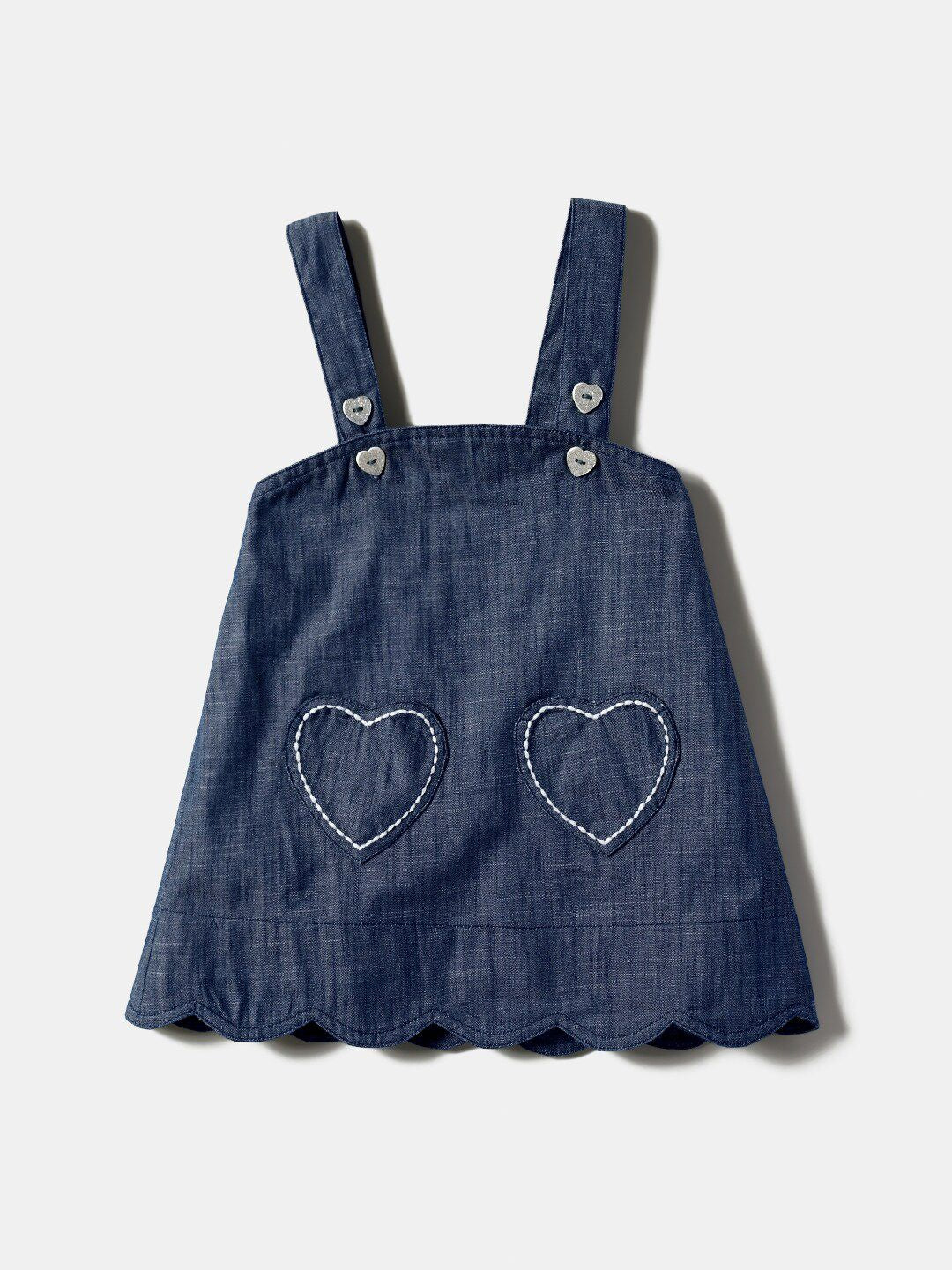 Nauti Nati Infant Girls Pure Cotton Pinafore Dress With Polka Dots Printed Ruffled Top