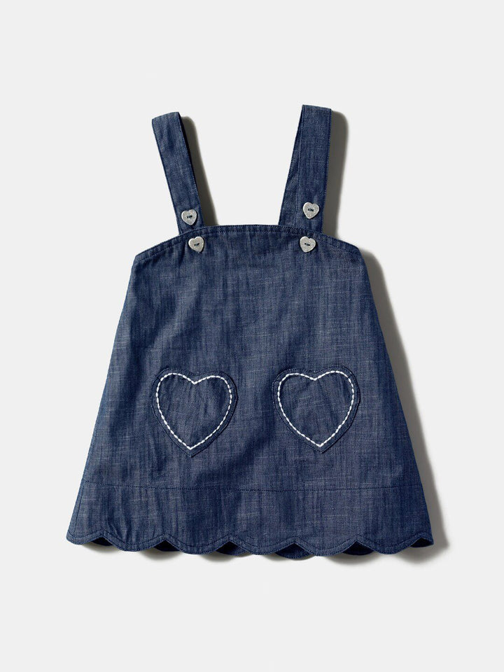 Nauti Nati Infant Girls Pure Cotton Pinafore Dress With Polka Dots Printed Ruffled Top