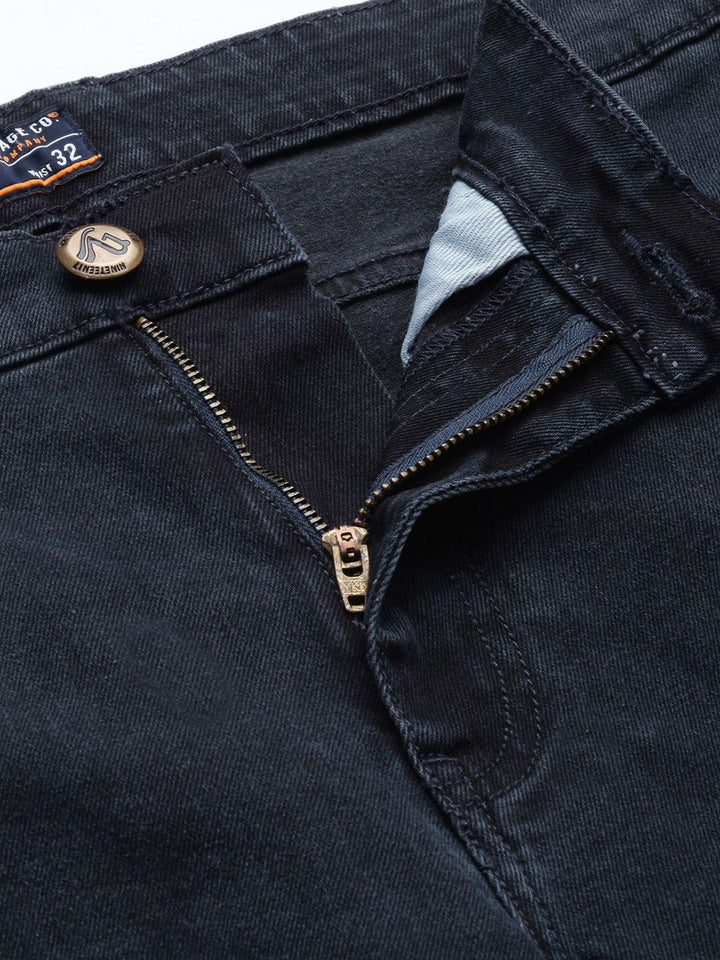The Indian Garage Co Men Navy Blue Slim Fit Cropped Stretchable Jeans