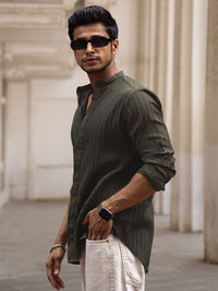 Powerlook India Slim Mandarin Collar Long Sleeves Regular Fit Casual Shirt