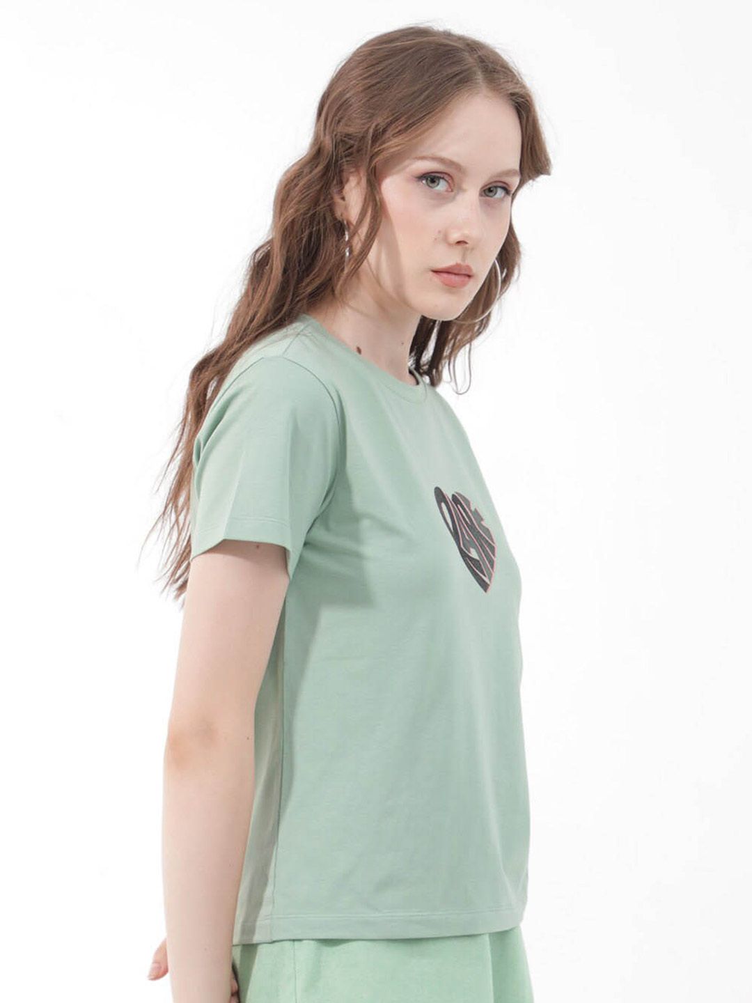 RAREISM Ciara Typography Printed Round Neck Cotton Casual T-shirt